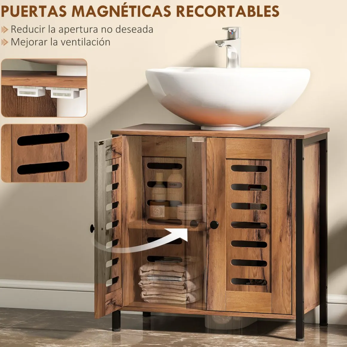 Mesita de noche Sink Homcom 2 estantes marrón 60x60x30 cm
