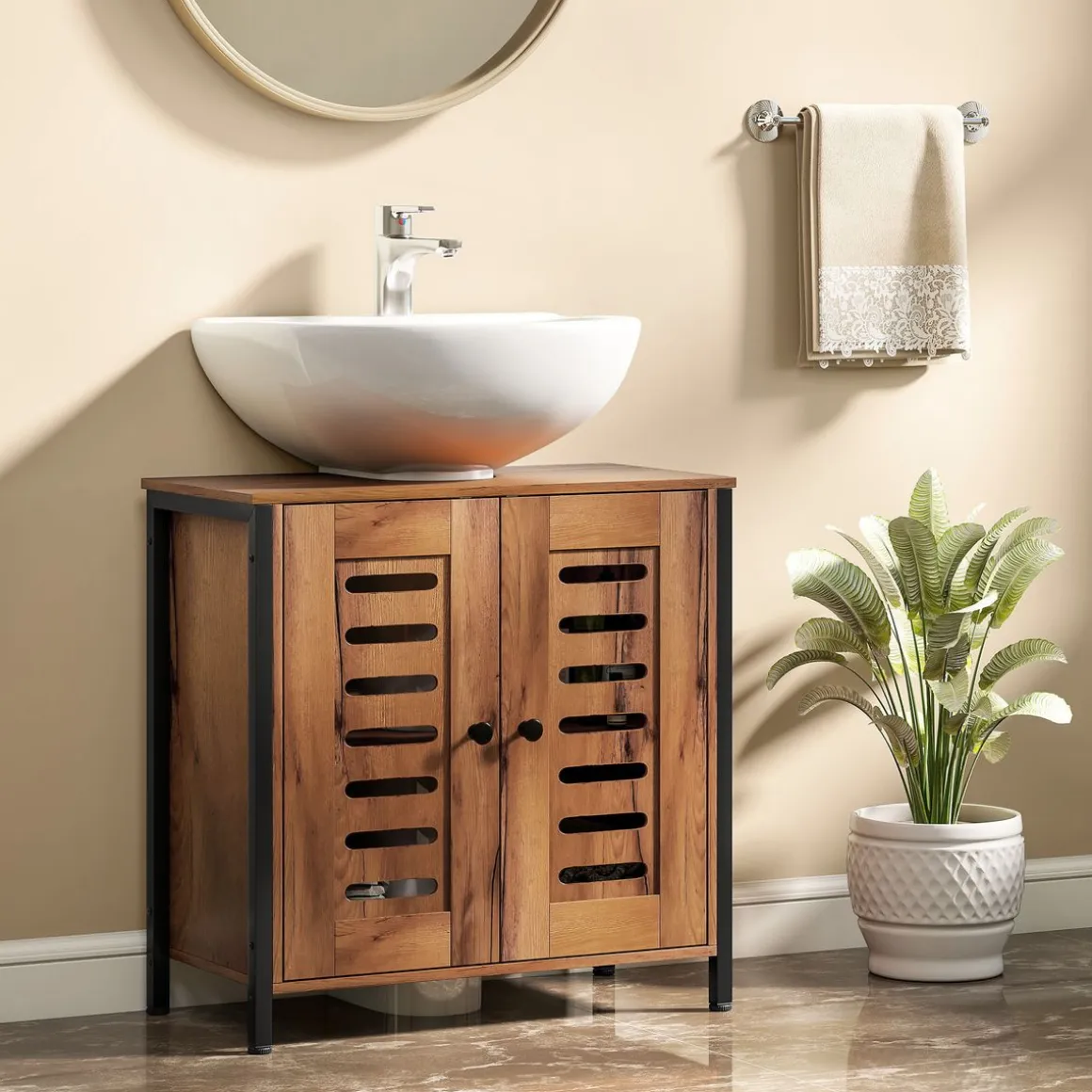 Mesita de noche Sink Homcom 2 estantes marrón 60x60x30 cm