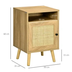 Mesita de noche Sorrentino Homcom 1 módulo + 1 puerta en ratán madera 60x39x35 cm