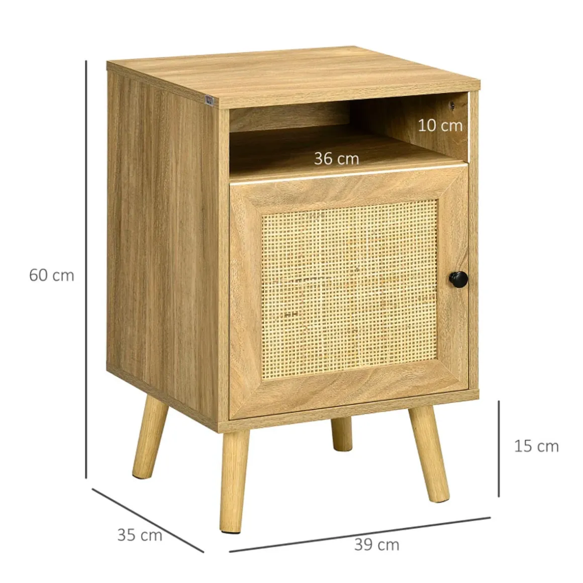 Mesita de noche Sorrentino Homcom 1 módulo + 1 puerta en ratán madera 60x39x35 cm