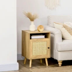 Mesita de noche Sorrentino Homcom 1 módulo + 1 puerta en ratán madera 60x39x35 cm