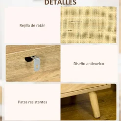 Mesita de noche Sorrentino Homcom 1 módulo + 1 puerta en ratán madera 60x39x35 cm