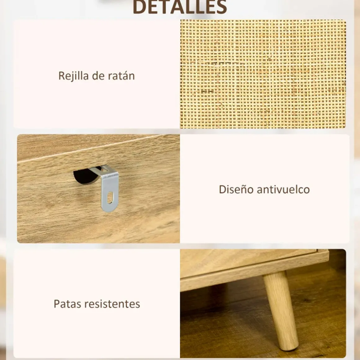 Mesita de noche Sorrentino Homcom 1 módulo + 1 puerta en ratán madera 60x39x35 cm