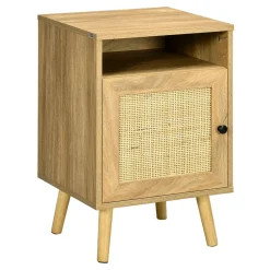 Mesita de noche Sorrentino Homcom 1 módulo + 1 puerta en ratán madera 60x39x35 cm