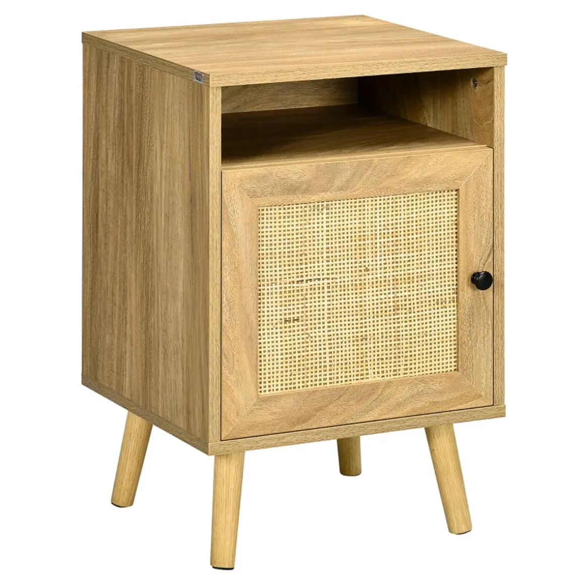 Mesita de noche Sorrentino Homcom 1 módulo + 1 puerta en ratán madera 60x39x35 cm