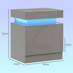 Mesita de noche Soty Homcom 2 cajones + Luz LED gris 52x45x35 cm