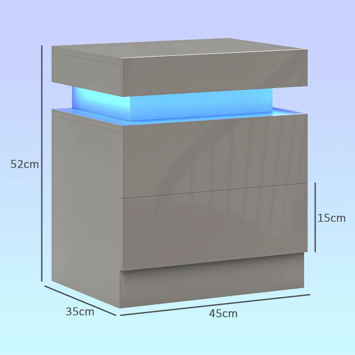Mesita de noche Soty Homcom 2 cajones + Luz LED gris 52x45x35 cm