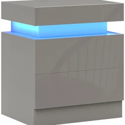 Mesita de noche Soty Homcom 2 cajones + Luz LED gris 52x45x35 cm