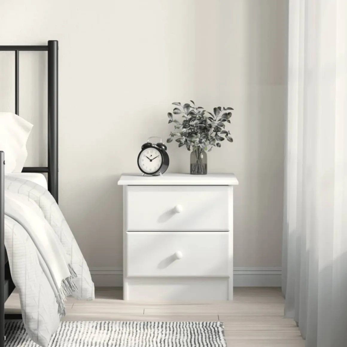 Mesita de noche Tini 2 cajones madera maciza de pino 41x41x35 cm