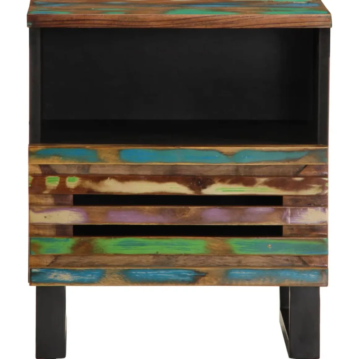 Mesita de noche Yuca 1 cajón + compartimento madera reciclada multicolor 46x40x34 cm