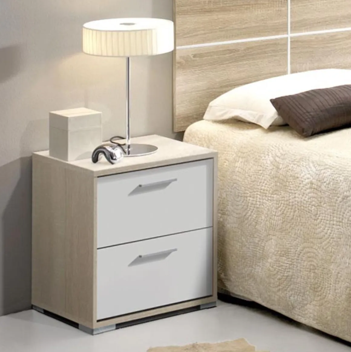 Mesita de noche Zoko 2 cajones cambria/blanco 44x43x35 cm