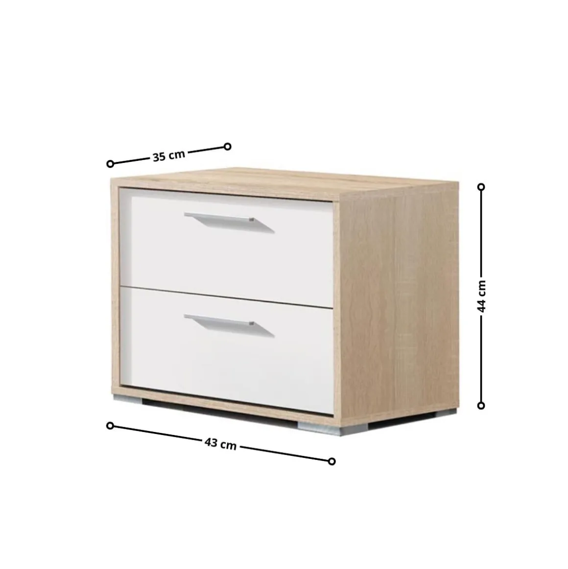Mesita de noche Zoko 2 cajones cambria/blanco 44x43x35 cm