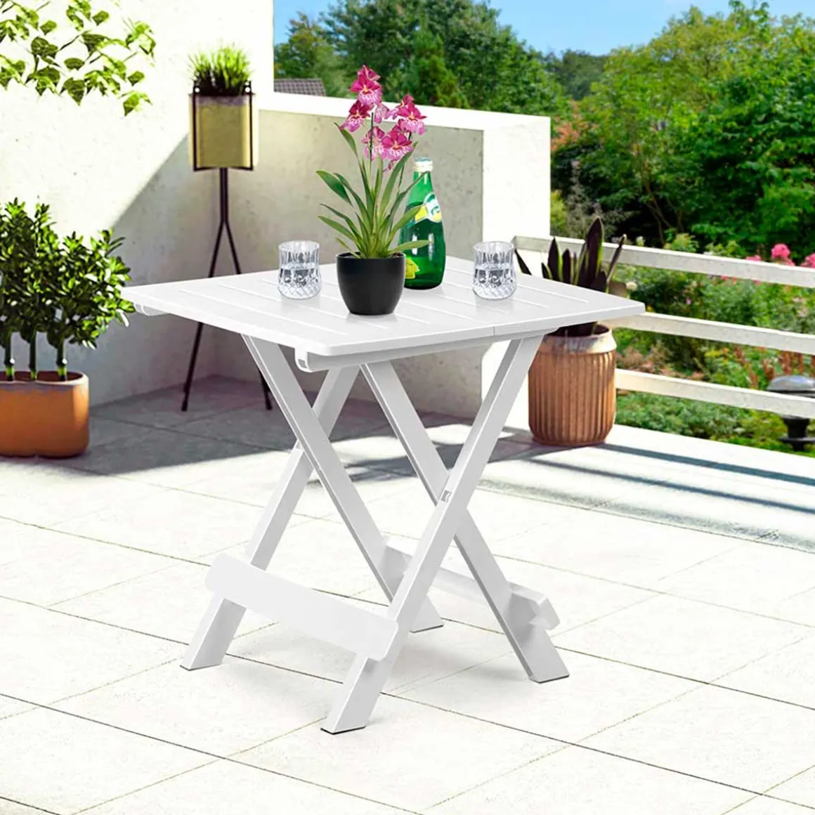 Mesita de terraza Adige resina plegable blanco 50x44x44 cm
