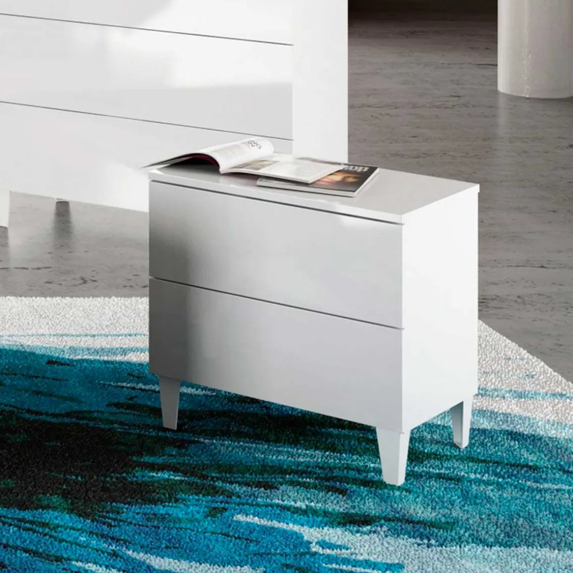 Mesita Diva 2 cajones blanco brillo 49x50x34 cm