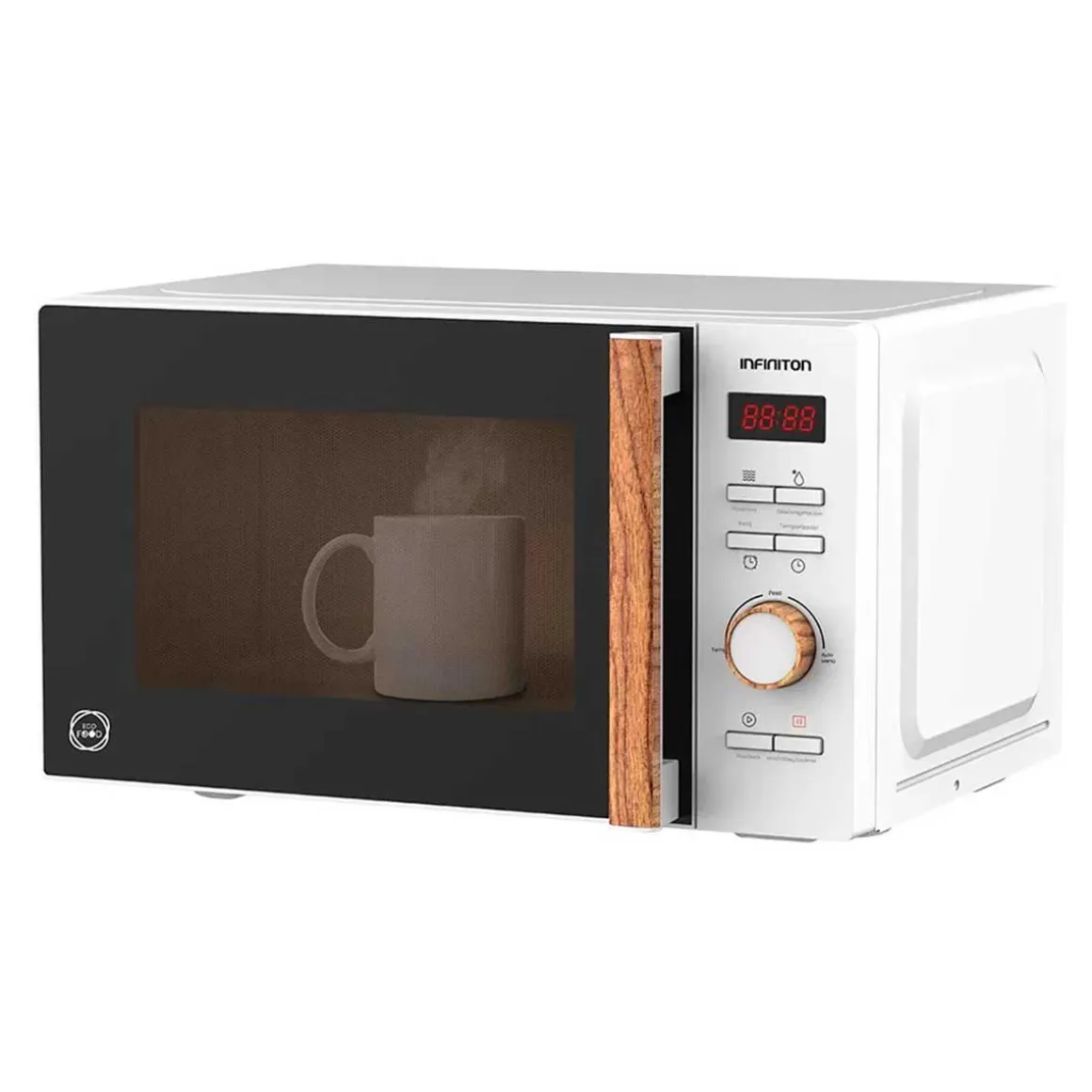 Microondas Infiniton MW-S710 800W 20L 8 modos puerta de cristal con vaporera blanco/madera