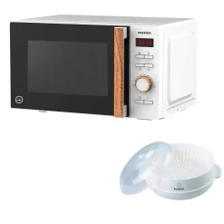 Microondas Infiniton MW-S710 800W 20L 8 modos puerta de cristal con vaporera blanco/madera