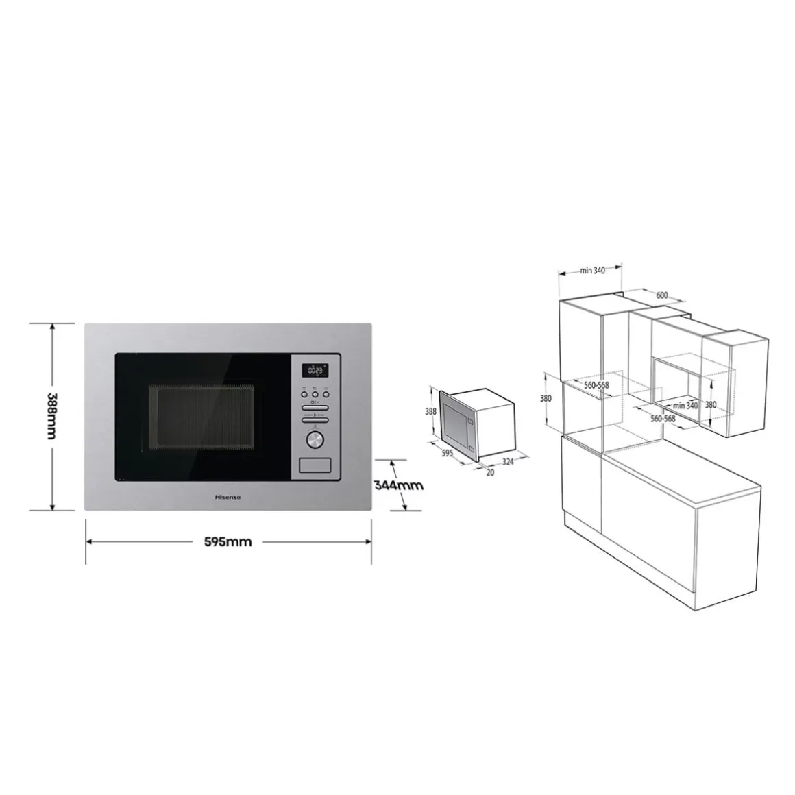 Microondas integrable Hisense BIM320G41X 1000W 20L 15 programas + Grill inox