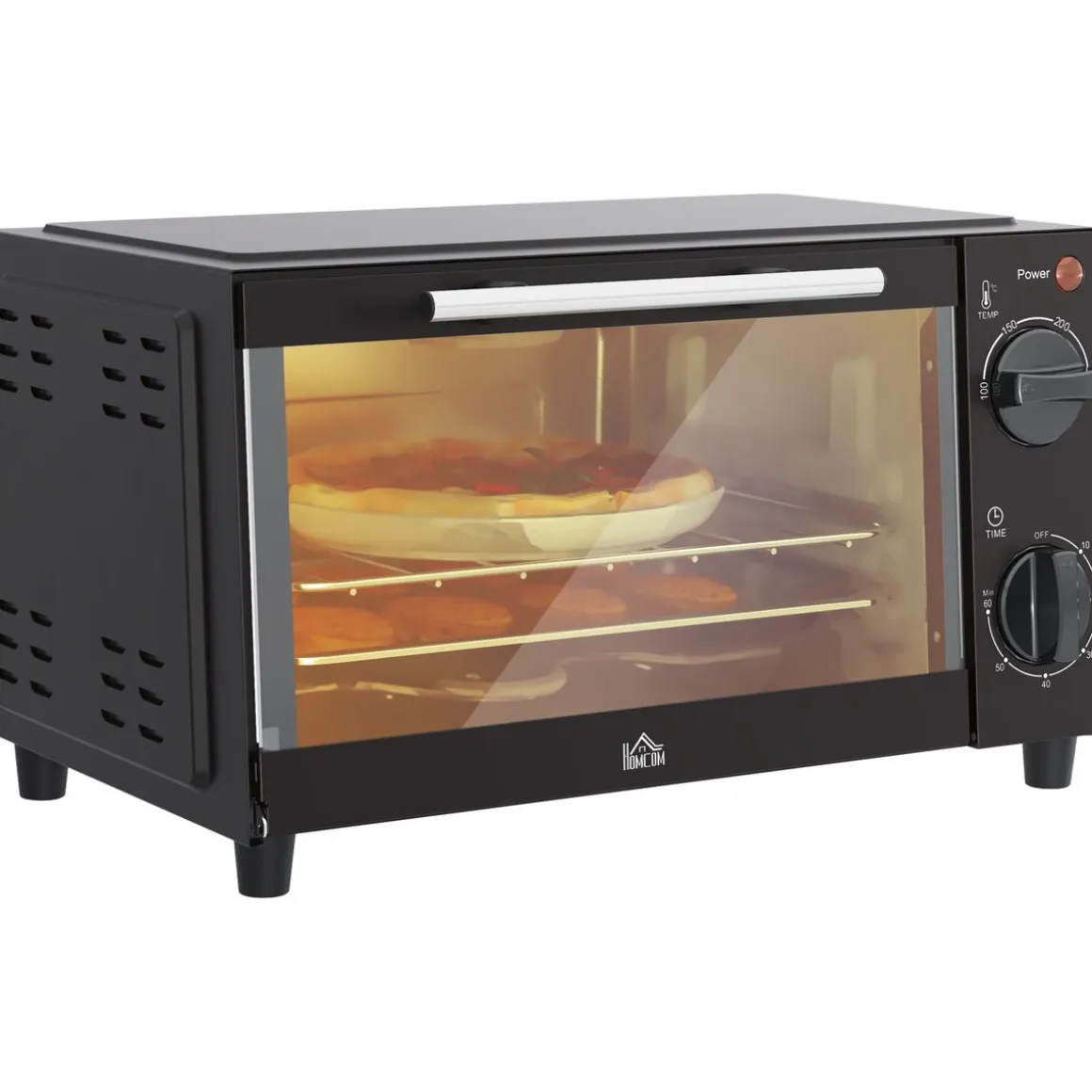 Mini horno eléctrico Homcom 750W 9L con temporizador negro 20x35x24,6 cm