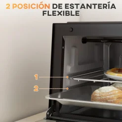 Mini horno eléctrico Homcom 750W 9L con temporizador negro 20x35x24,6 cm