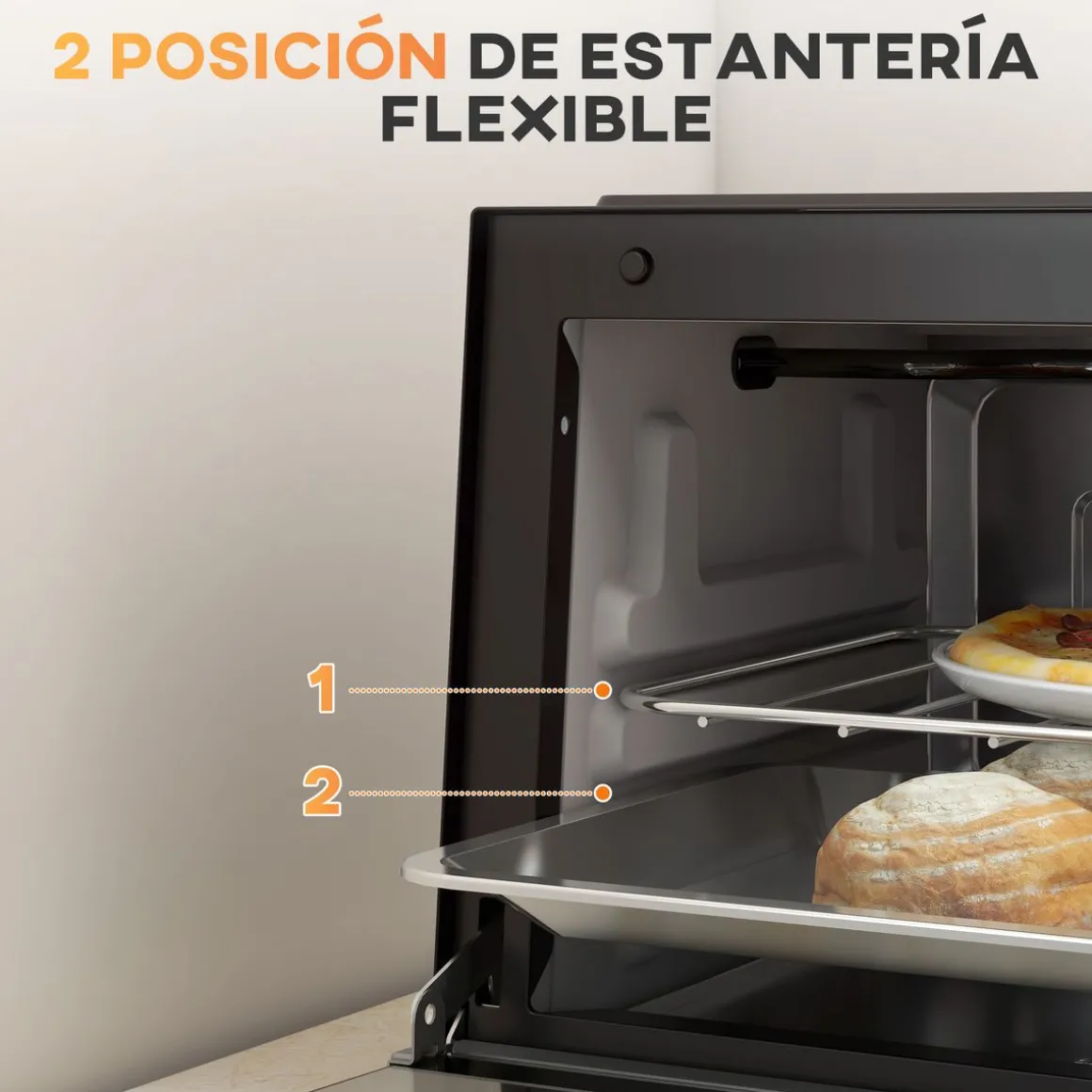 Mini horno eléctrico Homcom 750W 9L con temporizador negro 20x35x24,6 cm