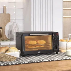 Mini horno eléctrico Homcom 750W 9L con temporizador negro 20x35x24,6 cm