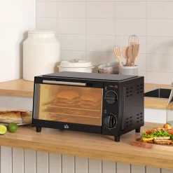 Mini horno eléctrico Homcom 750W 9L con temporizador negro 20x35x24,6 cm