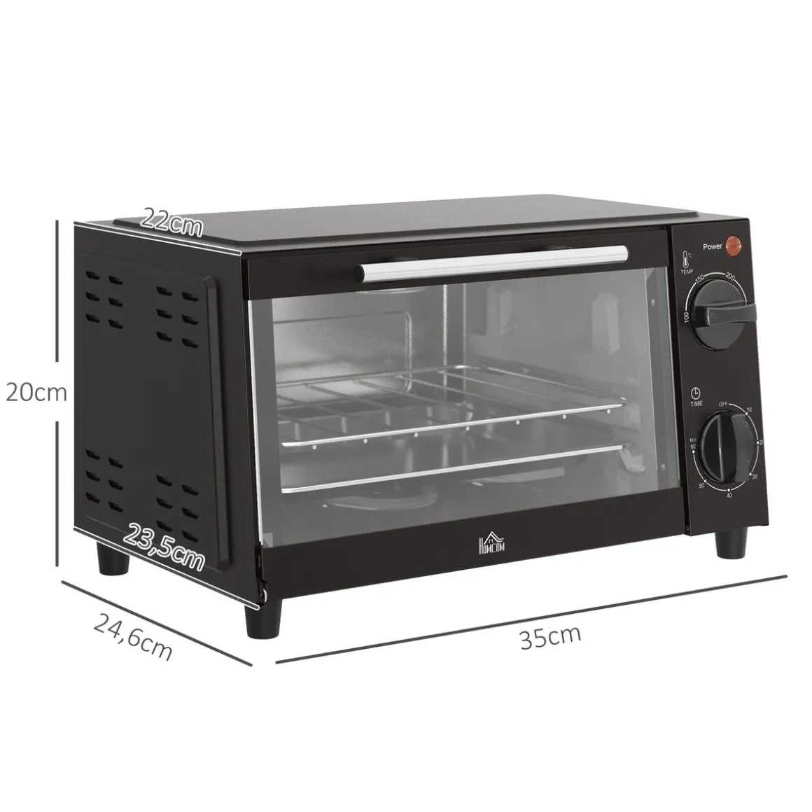 Mini horno eléctrico Homcom 750W 9L con temporizador negro 20x35x24,6 cm