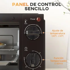 Mini horno eléctrico Homcom 750W 9L con temporizador negro 20x35x24,6 cm