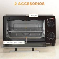 Mini horno eléctrico Homcom 750W 9L con temporizador negro 20x35x24,6 cm