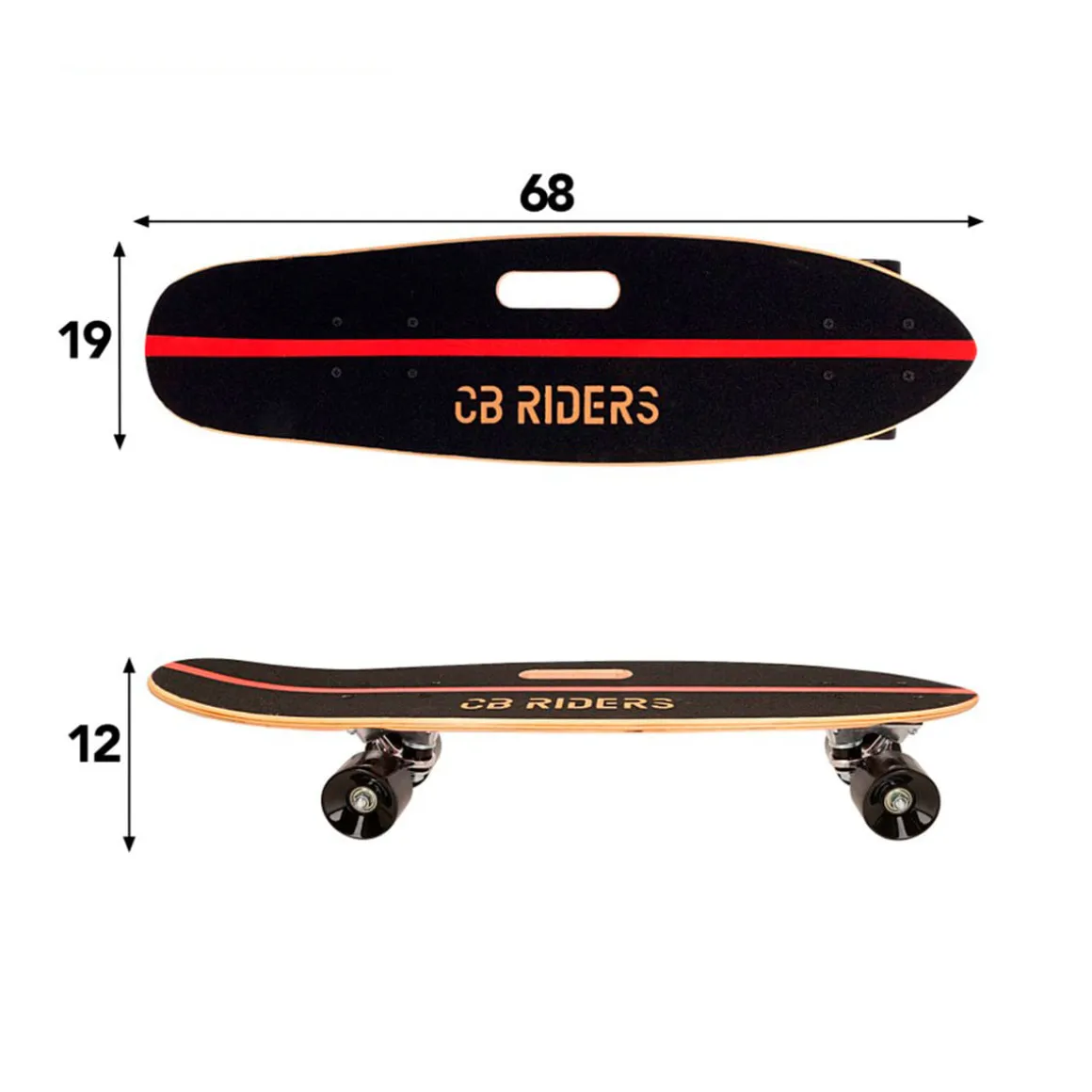 Monopatín CB Riders 4 ruedas madera negro/rojo 12x68x19 cm
