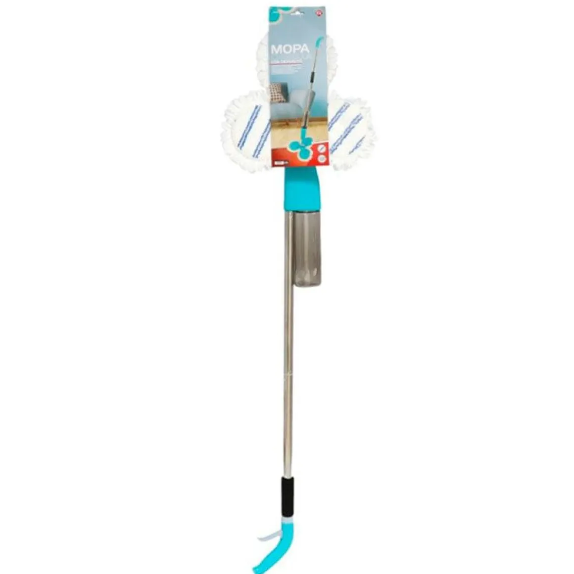 Mopa con 3 gamuzas+depósito de agua azul/inox 120 cm