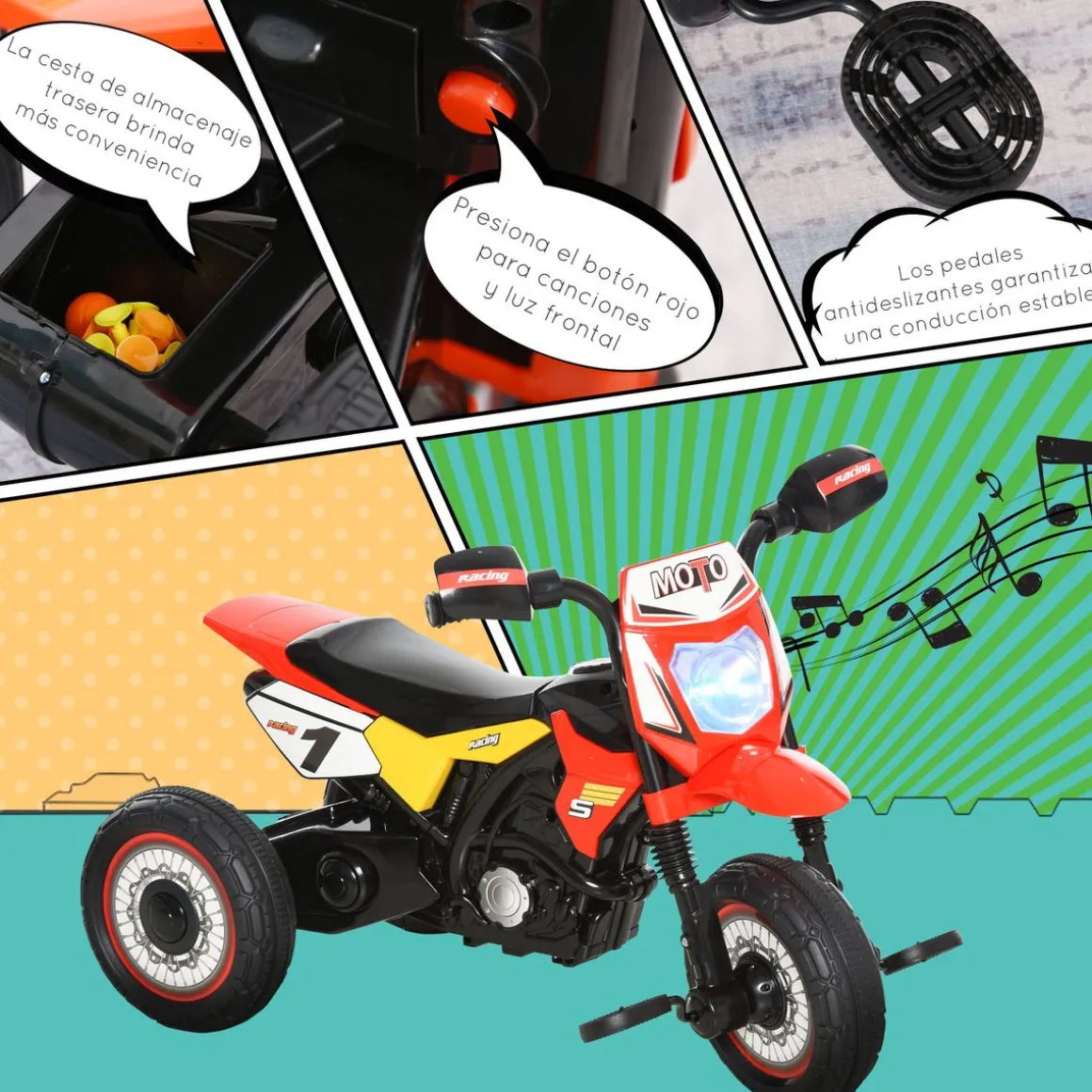 Moto correpasillos infantil Homcom para niños de +18 meses rojo