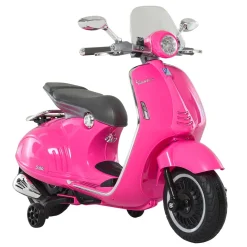 Moto de batería Vespa Homcom con faros + música + ruedines 75x108x49 cm