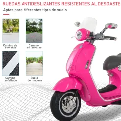 Moto de batería Vespa Homcom con faros + música + ruedines 75x108x49 cm