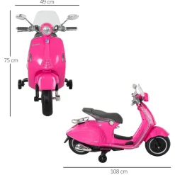 Moto de batería Vespa Homcom con faros + música + ruedines 75x108x49 cm