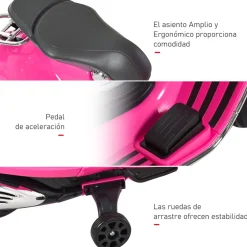 Moto de batería Vespa Homcom con faros + música + ruedines 75x108x49 cm