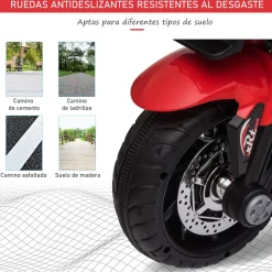 Moto eléctrica Broom Homcom con luces + bocina + música rojo 52x86x42 cm