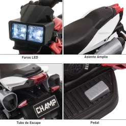 Moto eléctrica Broom Homcom con luces + bocina + música rojo 52x86x42 cm