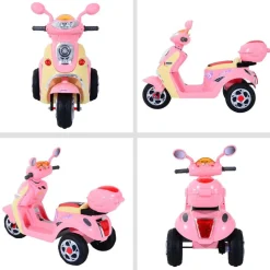 Moto eléctrica Homcom 3km/h con luces y sonido +3A rosa/vainilla 75x108x51 cm