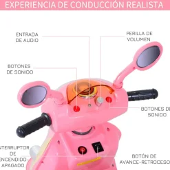 Moto eléctrica Homcom 3km/h con luces y sonido +3A rosa/vainilla 75x108x51 cm