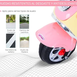 Moto eléctrica Homcom 3km/h con luces y sonido +3A rosa/vainilla 75x108x51 cm