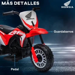 Moto eléctrica Honda CRF450RL Homcom con bocina rojo 43,5x71x40,5 cm