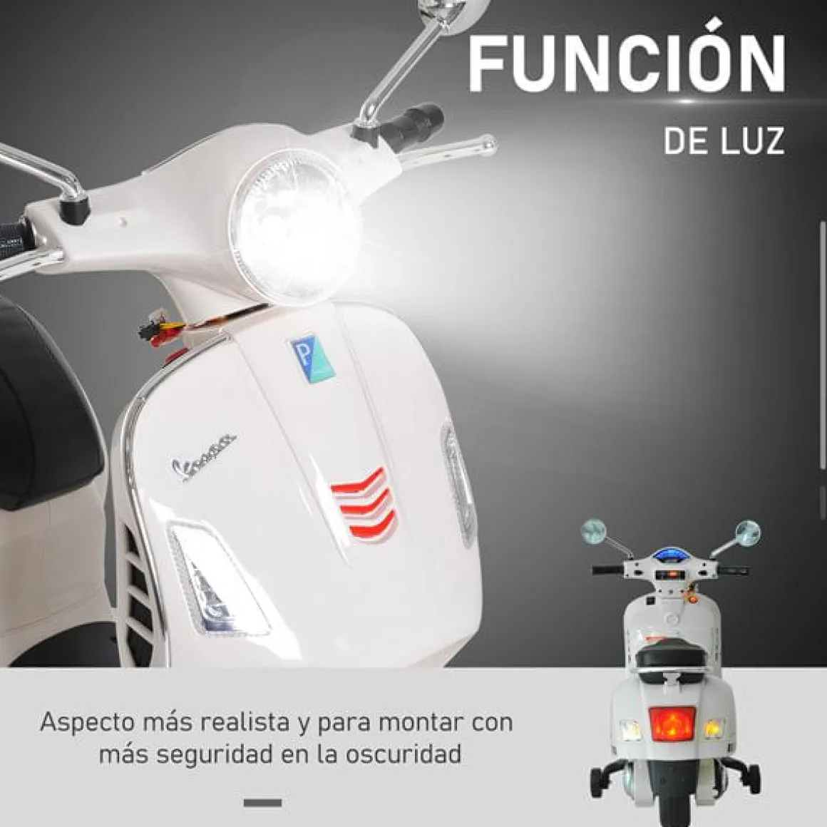 Moto eléctrica infantil con luces LED +3A blanco 75,5x50,5x102 cm