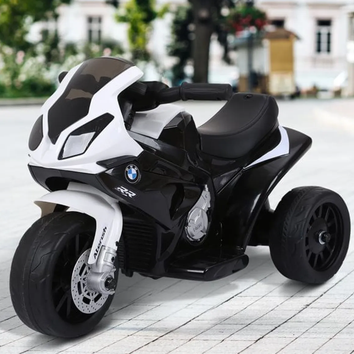 Moto eléctrica infantil Homcom licencia BMW S1000RR 3 ruedas +18 meses blanco/negro 44x66x37 cm