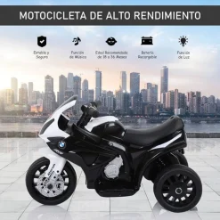 Moto eléctrica infantil Homcom licencia BMW S1000RR 3 ruedas +18 meses blanco/negro 44x66x37 cm