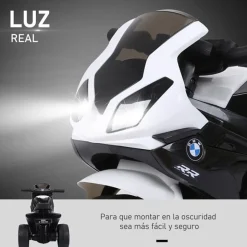 Moto eléctrica infantil Homcom licencia BMW S1000RR 3 ruedas +18 meses blanco/negro 44x66x37 cm