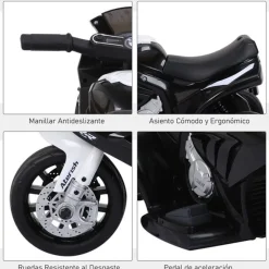 Moto eléctrica infantil Homcom licencia BMW S1000RR 3 ruedas +18 meses blanco/negro 44x66x37 cm