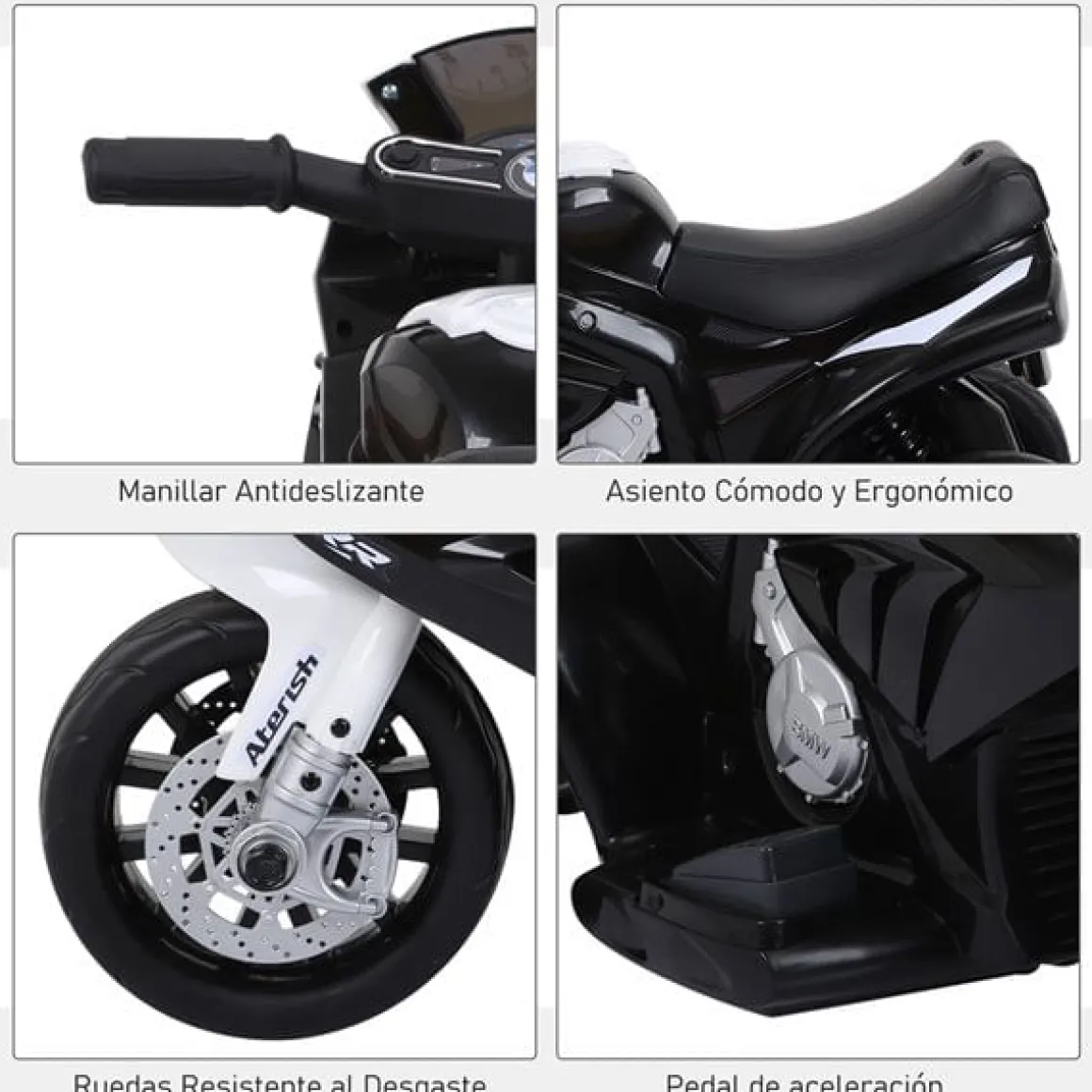 Moto eléctrica infantil Homcom licencia BMW S1000RR 3 ruedas +18 meses blanco/negro 44x66x37 cm
