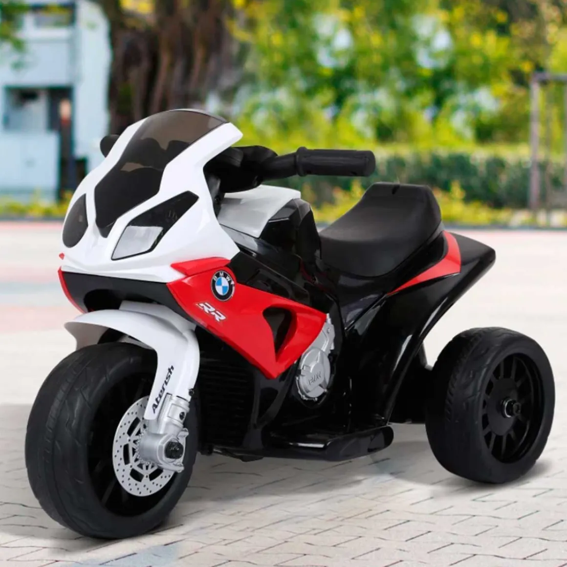 Moto eléctrica infantil Homcom con licencia BMW S 1000 RR con luces y música +2A rojo/negro 44x37x66 cm