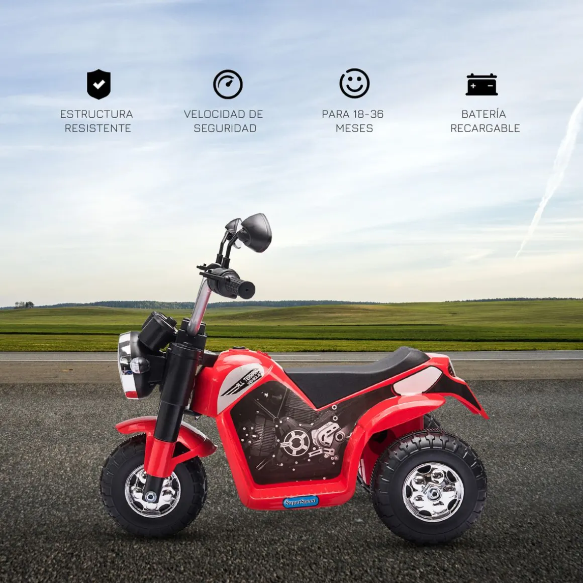 Moto eléctrica infantil Homcom 3 ruedas con bocina + faro 1-3 años 56x72x57 cm